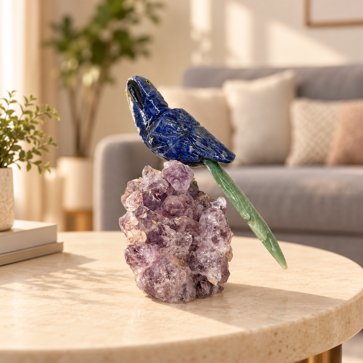 Sodalivia Amethyst Gemstone Bird – Blue Sodalite & Green Jade Crystal Parrot Home Décor, Wisdom & Harmony Symbol 5.0 Inch, 0.600 kg