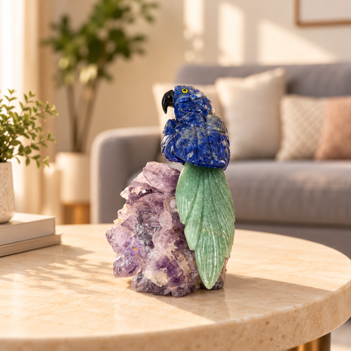 Sodalivia Amethyst Gemstone Bird – Blue Sodalite & Green Jade Crystal Parrot Home Décor, Wisdom & Harmony Symbol 5.0 Inch, 0.600 kg