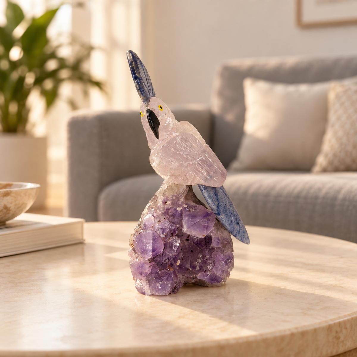 Amethra Amethyst Gemstone Bird – Lapis Lazuli & Blue Sodalite Crystal Parrot Home Décor, Peace & Wisdom Symbol, 6.0 Inch, 0.625 kg