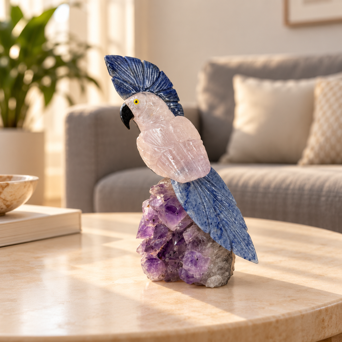 Amethra Amethyst Gemstone Bird – Lapis Lazuli & Blue Sodalite Crystal Parrot Home Décor, Peace & Wisdom Symbol, 6.0 Inch, 0.625 kg