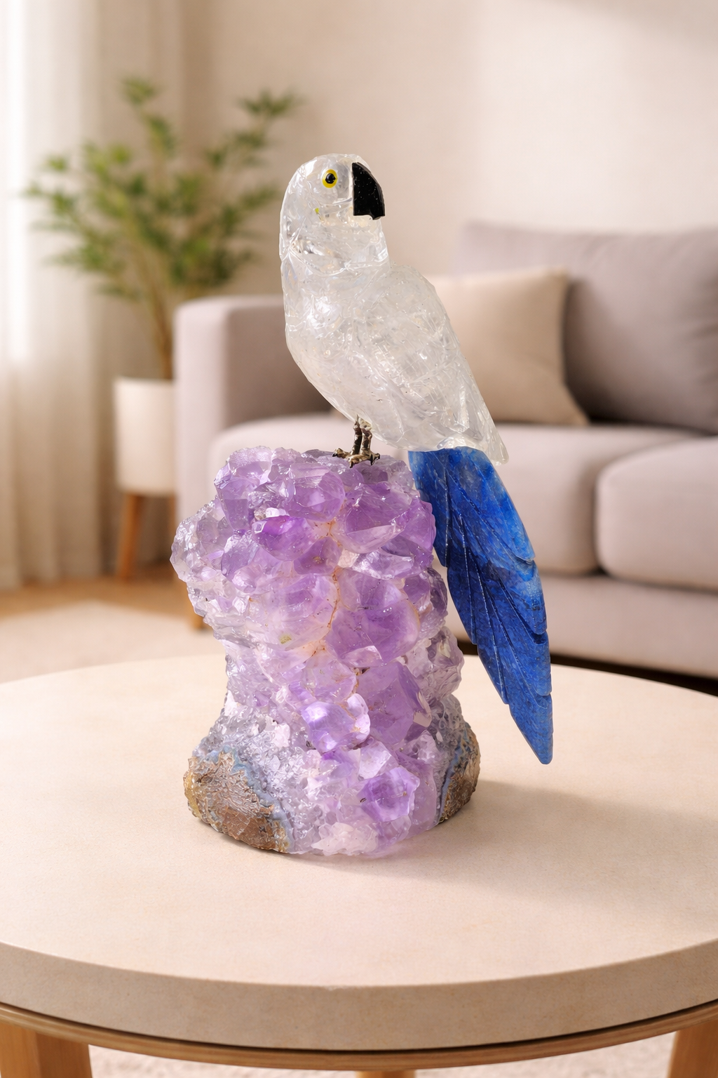 Nebula Bird – Clear Quartz Lapis Lazuli Gemstone Bird – Amethyst Base Home Décor, Clarity & Wisdom Symbol (6.5 Inch, 820 g)