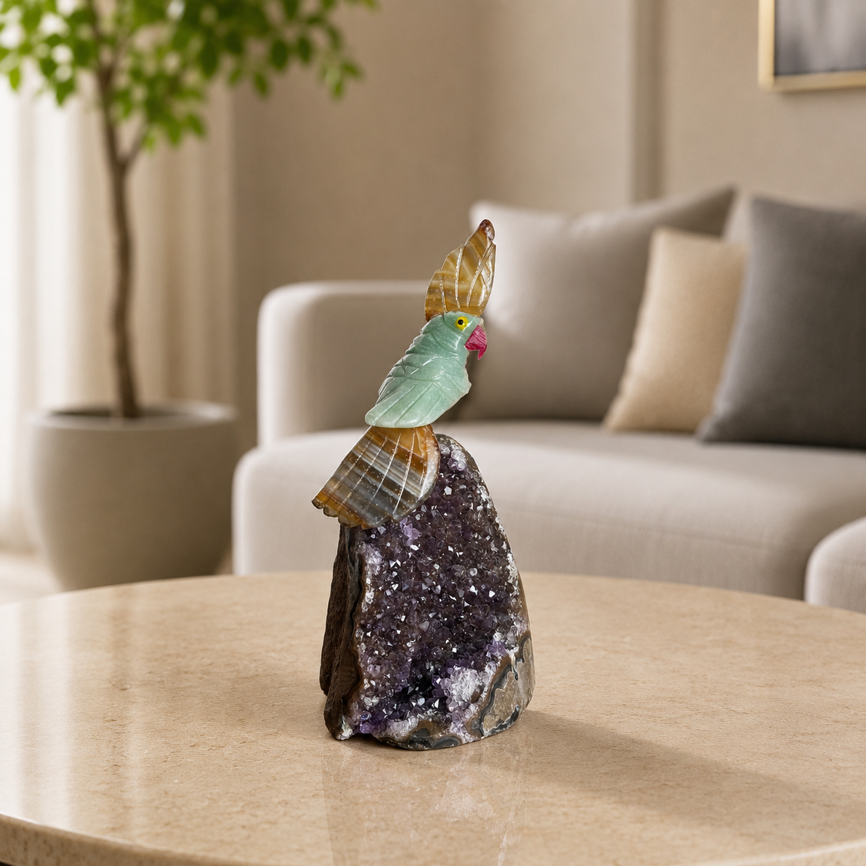 Avensora Amethyst Gemstone Bird – Green Aventurine Crystal Parrot Décor, Harmony & Stability Symbol (5 Inch, 326 gm)