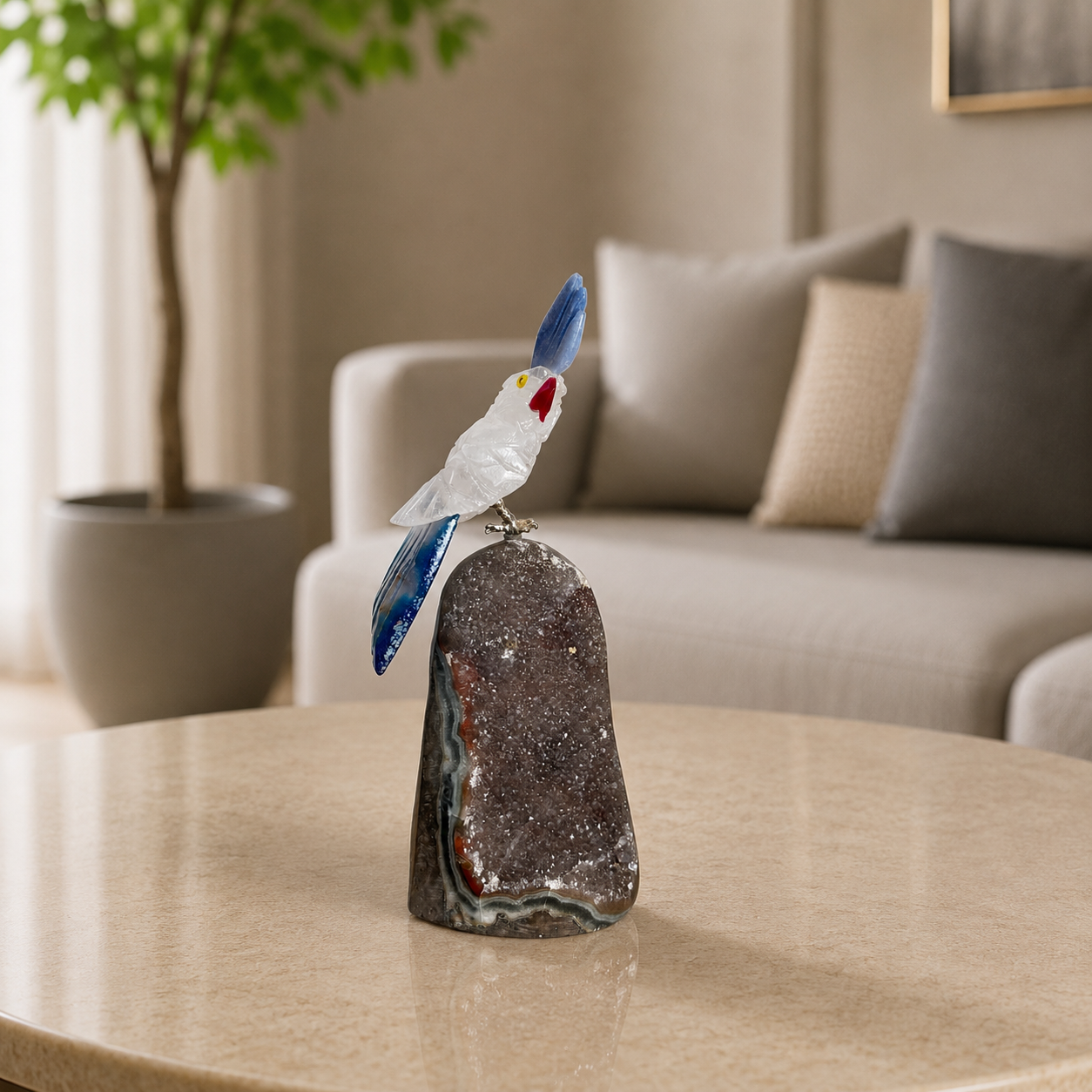 Celestara Druzy Agate Gemstone Bird – Clear Quartz Crystal Parrot Décor, Clarity & Serenity Symbol (4.9 Inch, 230 gm)