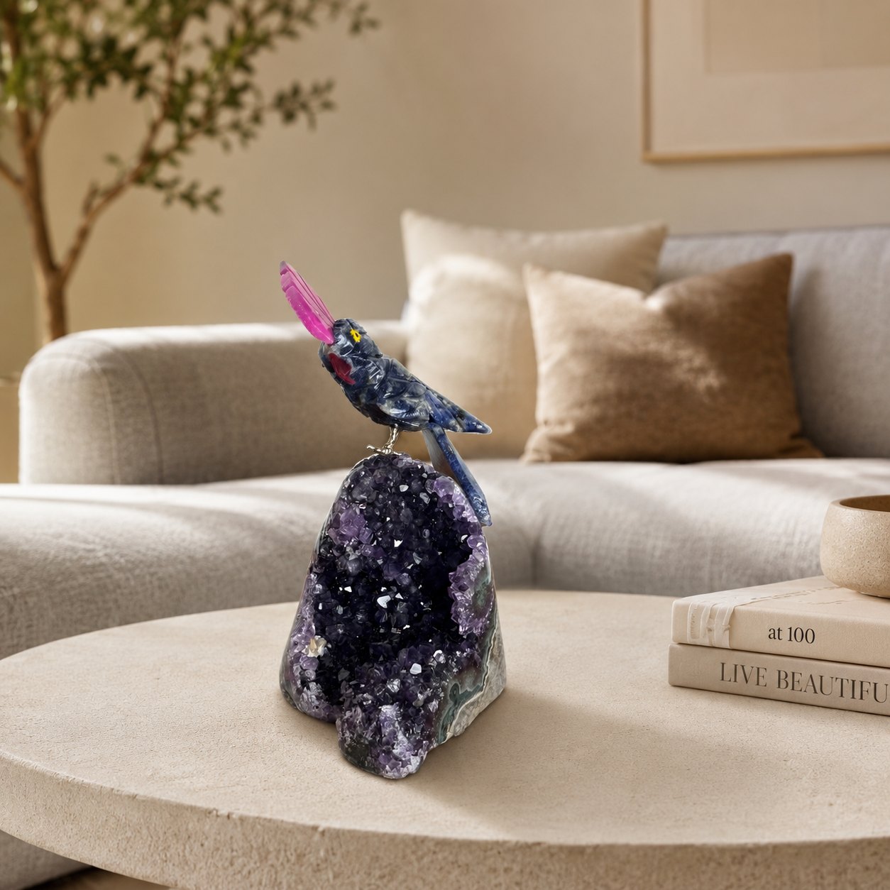 Noctivara Amethyst Gemstone Bird – Blue Sodalite Crystal Parrot Décor, Wisdom & Strength Symbol (4 Inch, 272 gm)