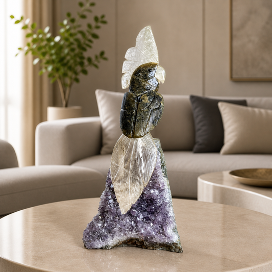 Divyara Amethyst Gemstone Bird Crystal Parrot Décor Divine Protection & Clarity Symbol 10 Inch, 1.4 kg