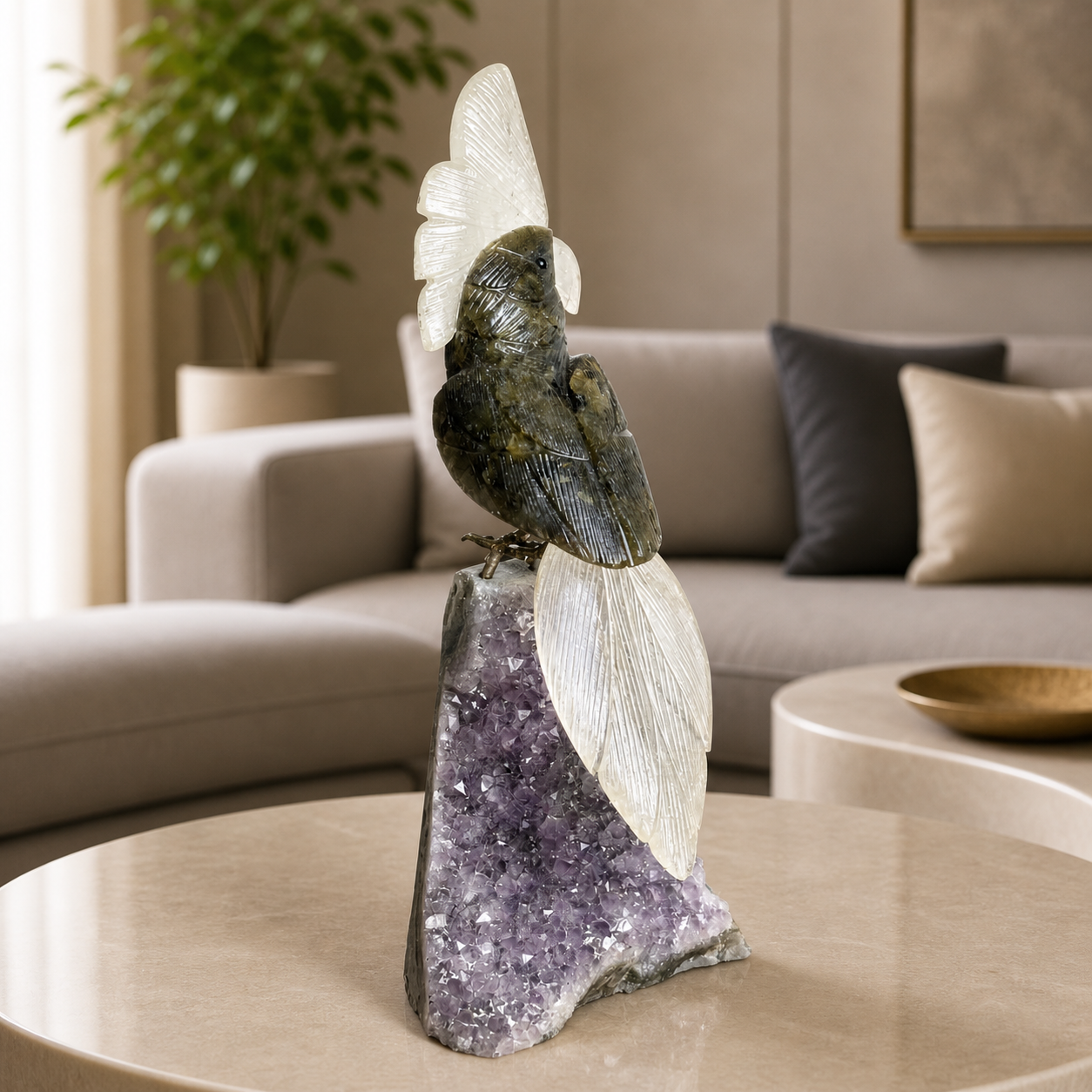 Divyara Amethyst Gemstone Bird Crystal Parrot Décor Divine Protection & Clarity Symbol 10 Inch, 1.4 kg