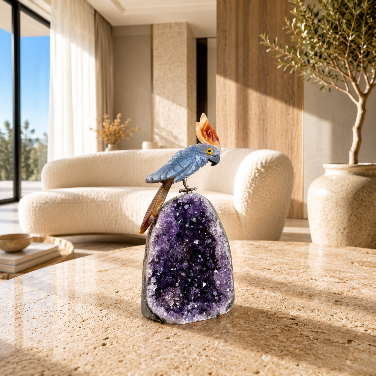 Soladore Amethyst Gemstone Bird – Blue Sodalite Crystal Parrot Décor, Wisdom & Energy Symbol (4.1 Inch, 232 gm)