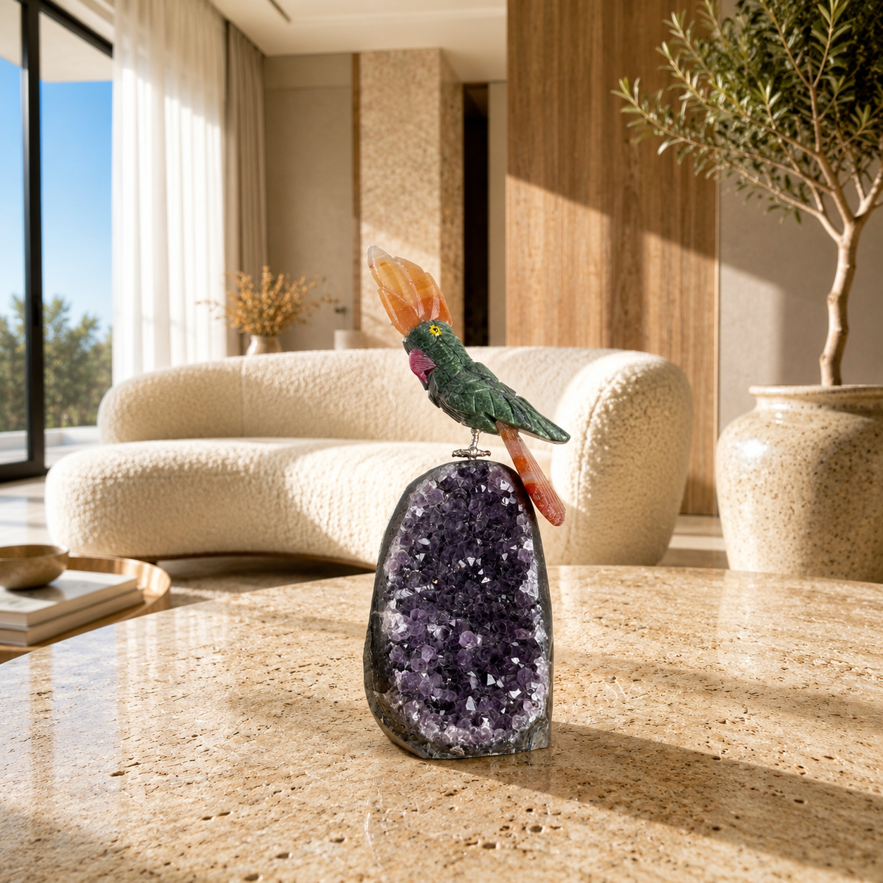 Citravelle Amethyst Gemstone Bird – Green Aventurine Crystal Parrot Décor, Vitality & Prosperity Symbol (4 Inch, 248 gm)