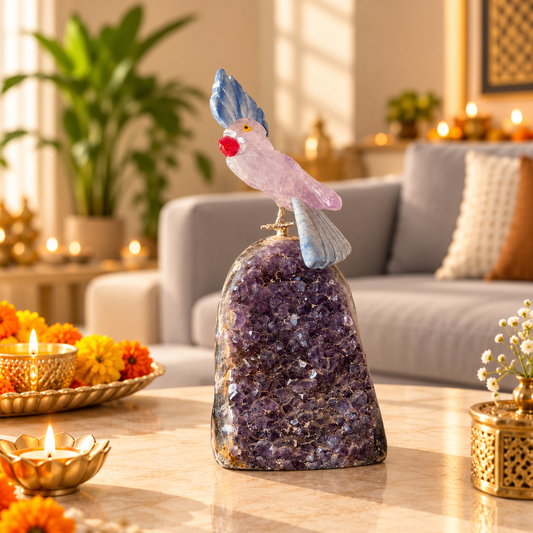 Amethyst & Lapis Lazuli Gemstone Bird – Crystal Parrot Home Décor, Peace, Wisdom & Positive Energy Symbol | 5 Inch, 0.275 kg