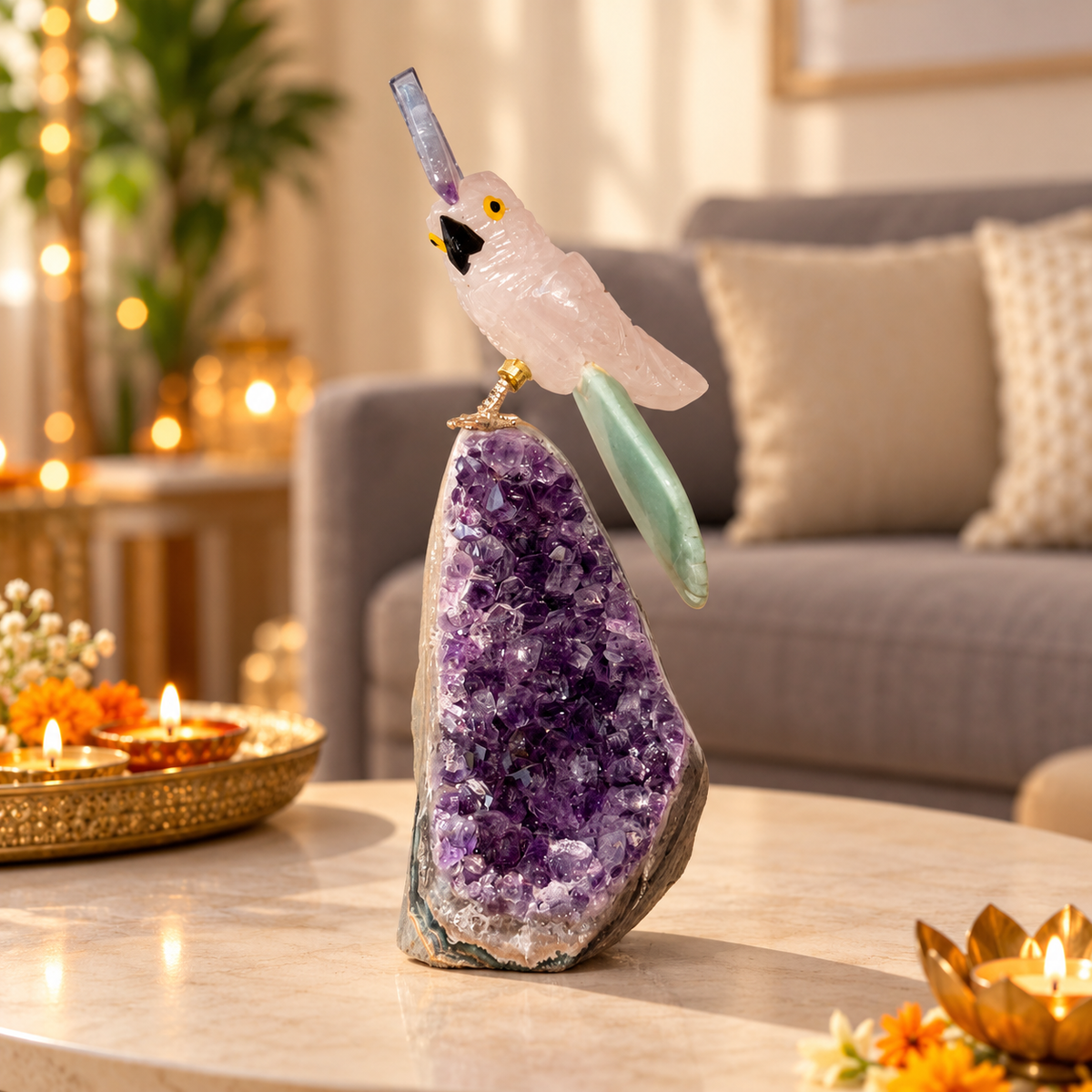 Rosavia Amethyst Gemstone Bird – Crystal Parrot Home Décor, Love, Prosperity & Harmony Symbol, 5 Inch, 0.217 kg
