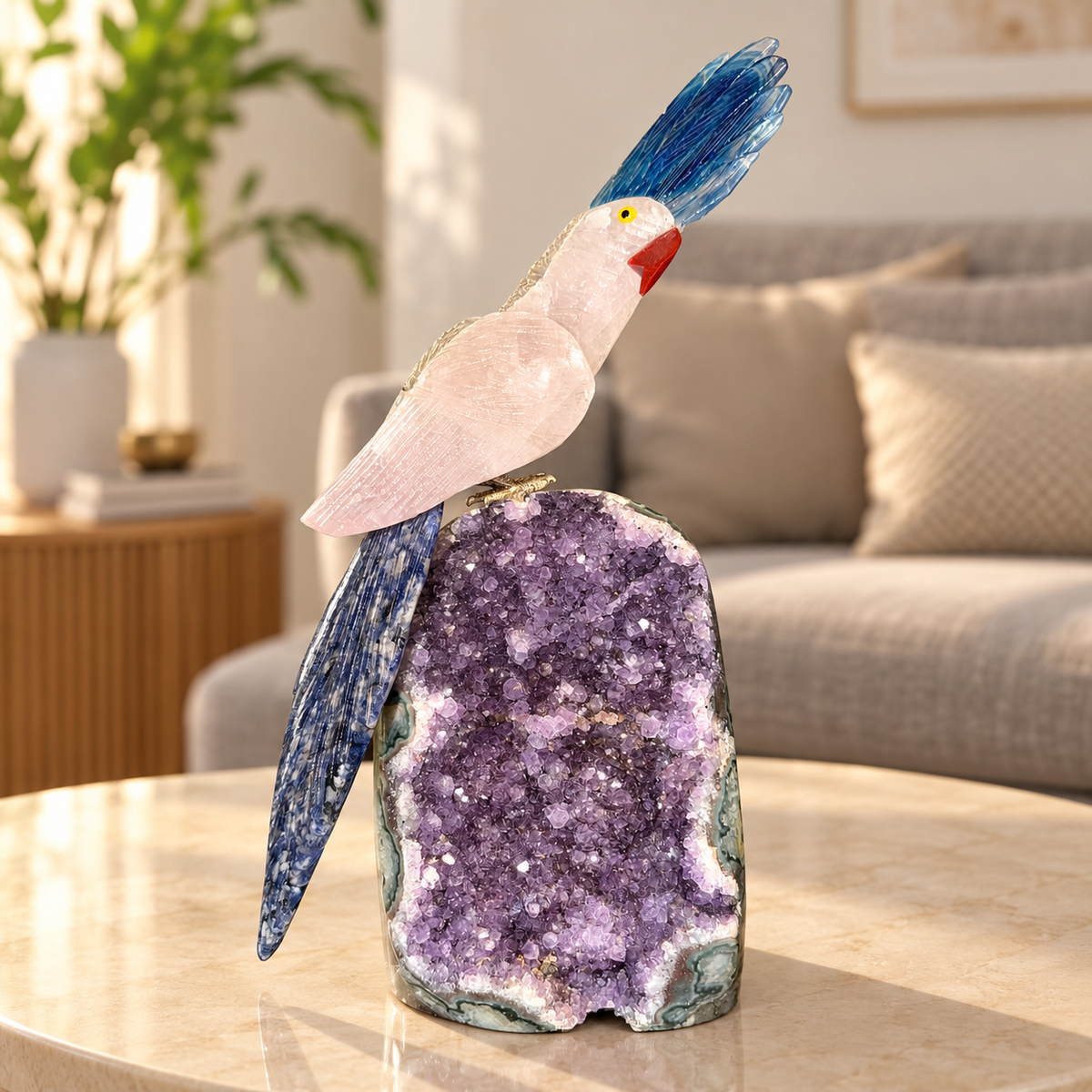 Aurevia Amethyst Gemstone Bird – Rose Quartz, Blue Sodalite & Blue Agate Crystal Bird Home Décor, Love & Harmony Symbol | 9.5 Inch, 1.8 kg