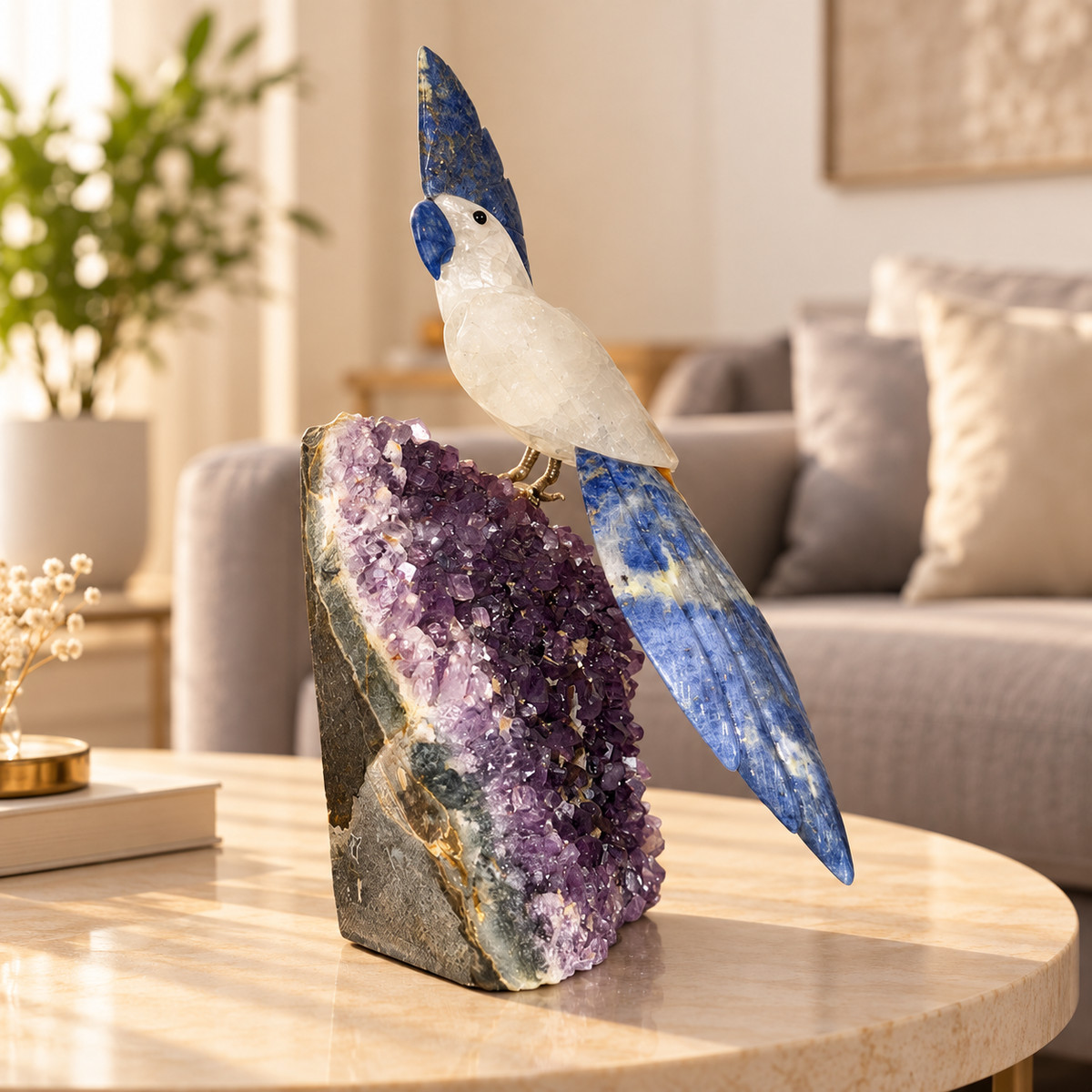 Aurevia Amethyst Gemstone Bird – Clear Quartz Crystal Parrot Home Décor, Clarity & Harmony Symbol, 9.2 Inch, 1.2 kg