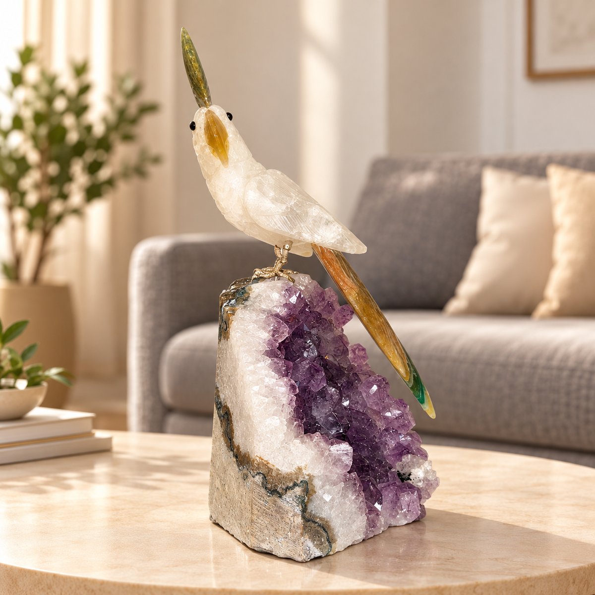 Aurevia Amethyst Gemstone Bird – Clear Quartz Crystal Parrot Home Décor, Clarity & Prosperity Symbol, 8.2 Inch, 1.4 kg