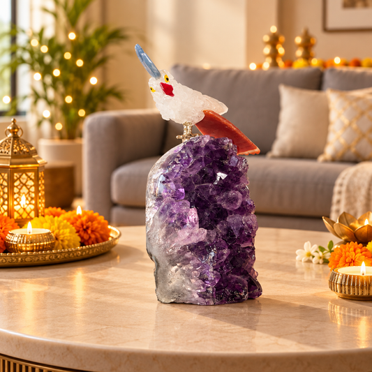 Aurevia Amethyst Gemstone Bird – Clear Quartz Crystal Parrot Home Décor, Clarity & Harmony Symbol