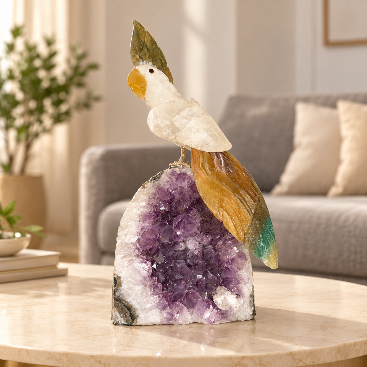 Aurevia Amethyst Gemstone Bird – Clear Quartz Crystal Parrot Home Décor, Clarity & Prosperity Symbol, 8.2 Inch, 1.4 kg