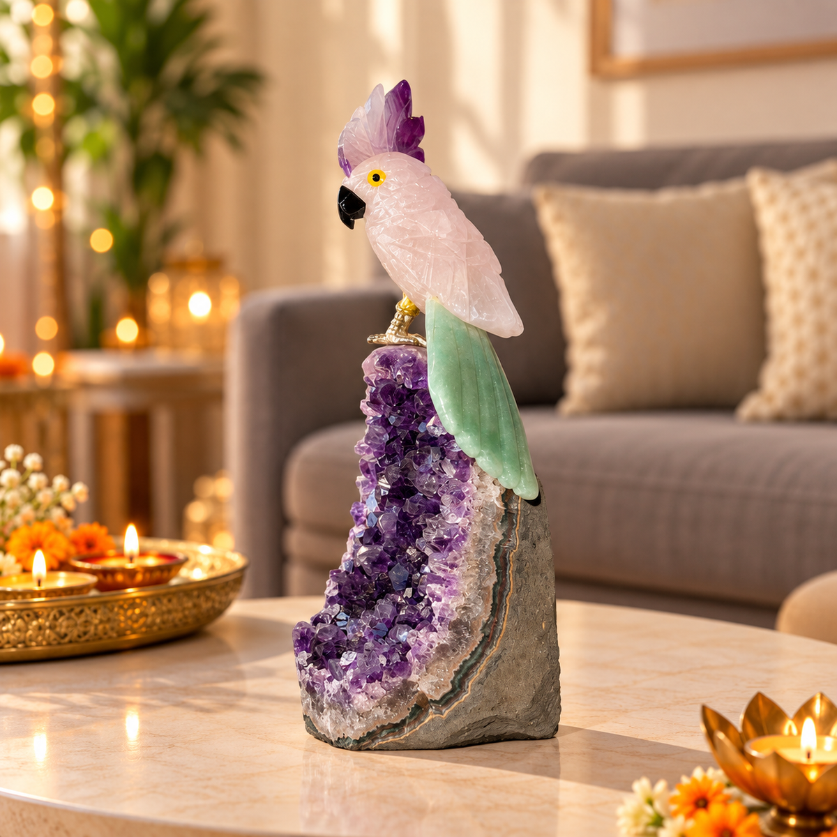 Rosavia Amethyst Gemstone Bird – Crystal Parrot Home Décor, Love, Prosperity & Harmony Symbol, 5 Inch, 0.217 kg