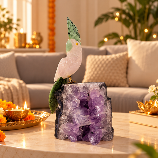 Aurevia Amethyst Gemstone Bird – Clear Quartz Crystal Parrot Home Décor, Clarity & Positive Energy Symbol, 8 Inch, 0.802 kg