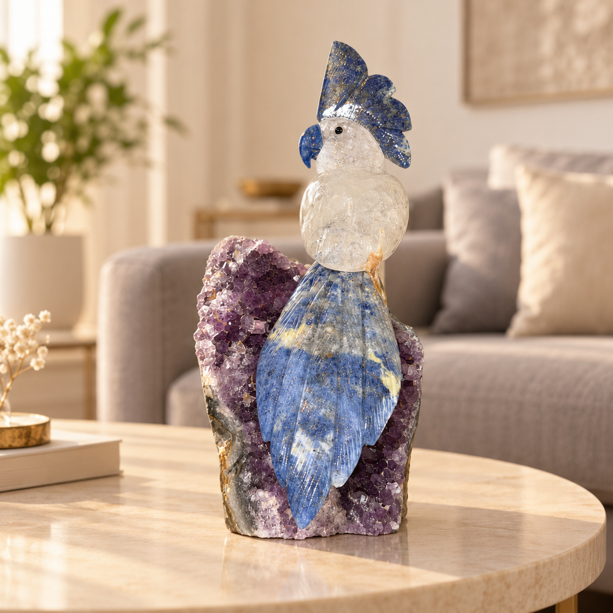 Aurevia Amethyst Gemstone Bird – Clear Quartz Crystal Parrot Home Décor, Clarity & Harmony Symbol, 9.2 Inch, 1.2 kg