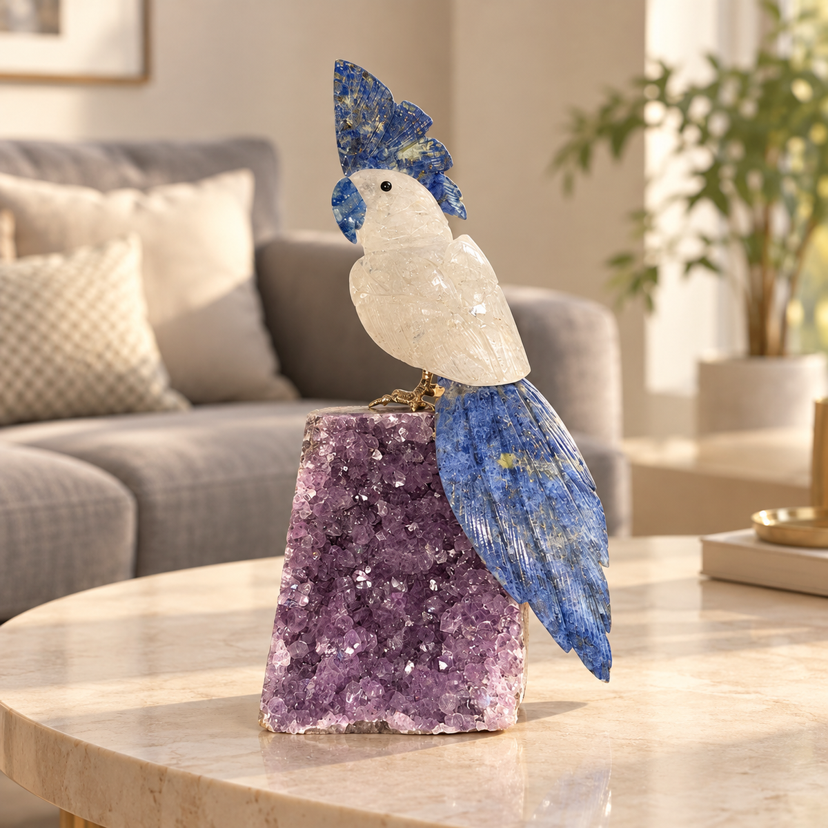 Aurevia Amethyst Gemstone Bird – Clear Quartz & Blue Sodalite Crystal Parrot Home Décor, Clarity & Harmony Symbol, 8.5 Inch, 1.1 kg