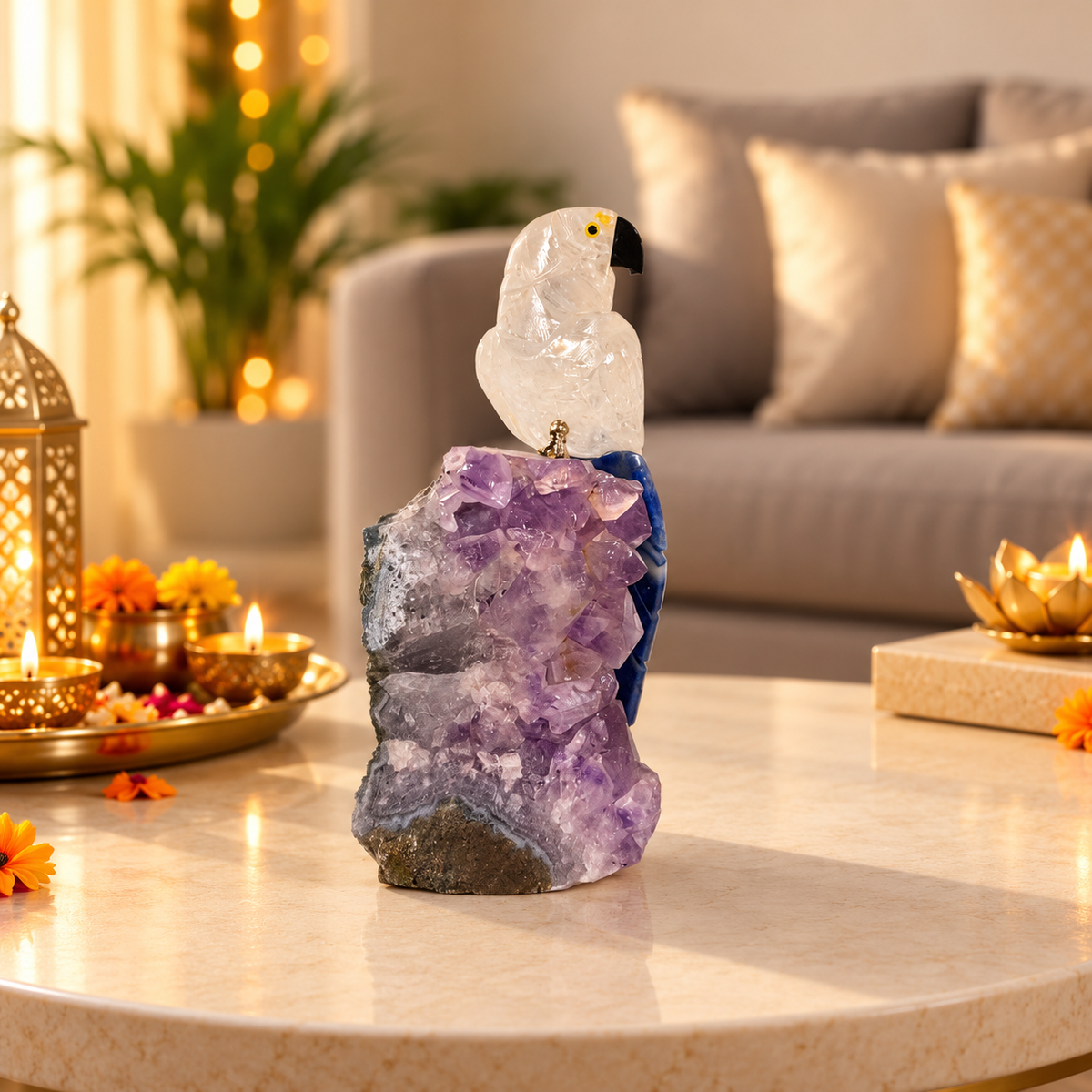 Clario Amethyst Gemstone Bird – Crystal Parrot Home Décor, Clarity & Peace Symbol, 6 Inch, 0.872 kg