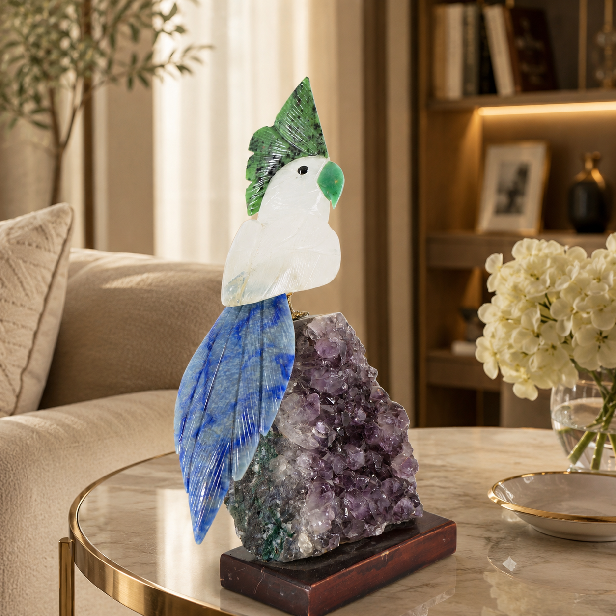 Aventis Aura Gemstone Bird – Crystal Parrot Home Décor, Prosperity & Serenity Symbol (8 Inch, 1.5 kg)