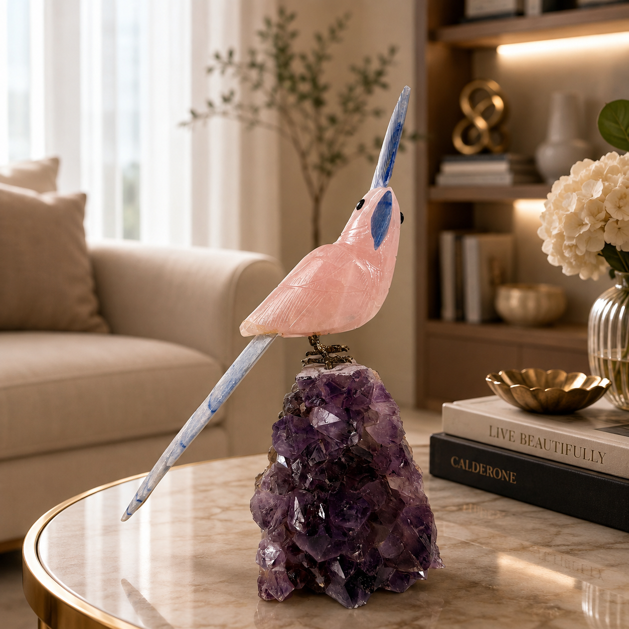 Roselume Amethyst Gemstone Bird – Crystal Parrot Home Décor, Love & Wisdom Symbol | 10 Inch, 1.6 kg