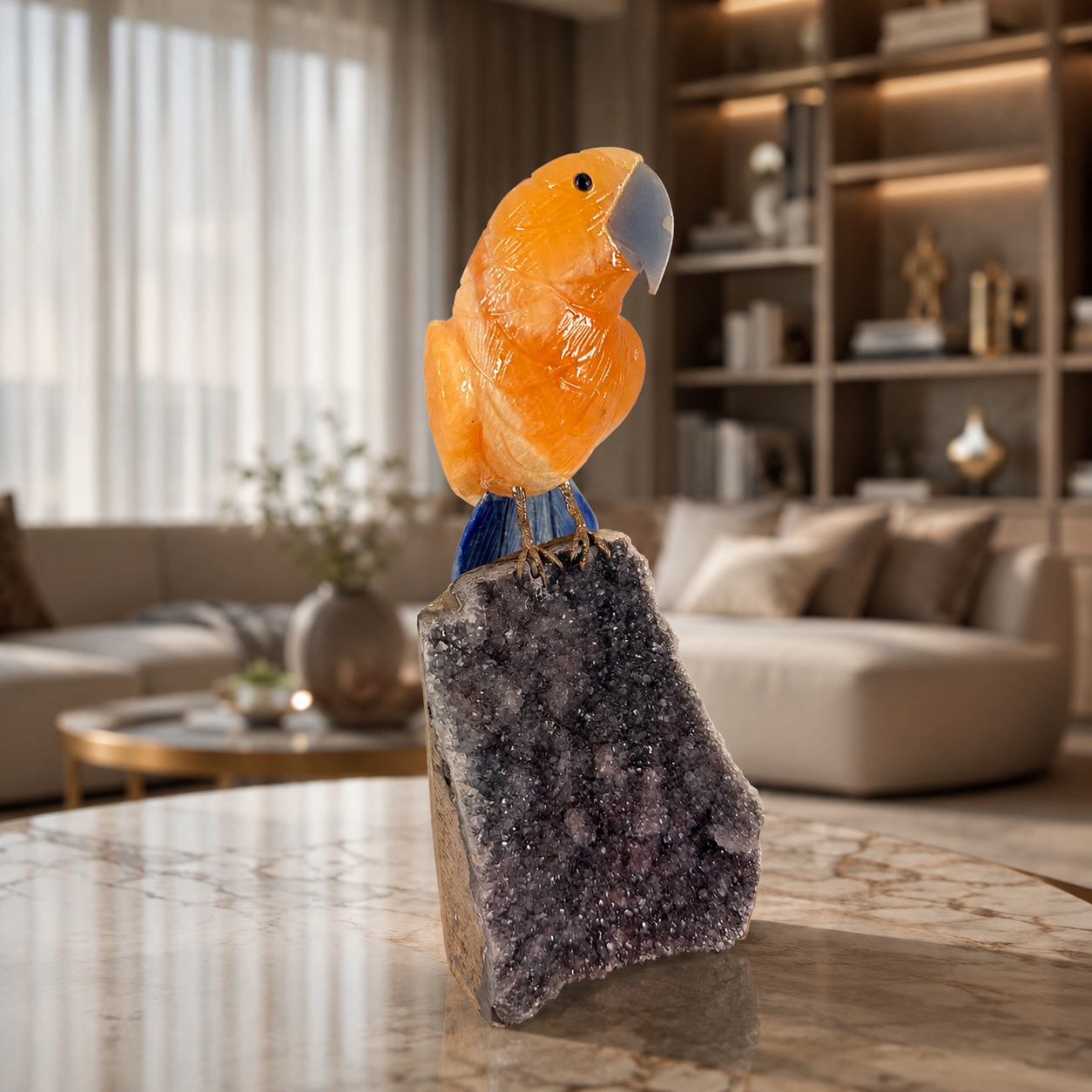 Solvique Amethyst Gemstone Bird – Crystal Parrot Home Décor, Joy & Prosperity Symbol | 9 Inch, 1.4 kg