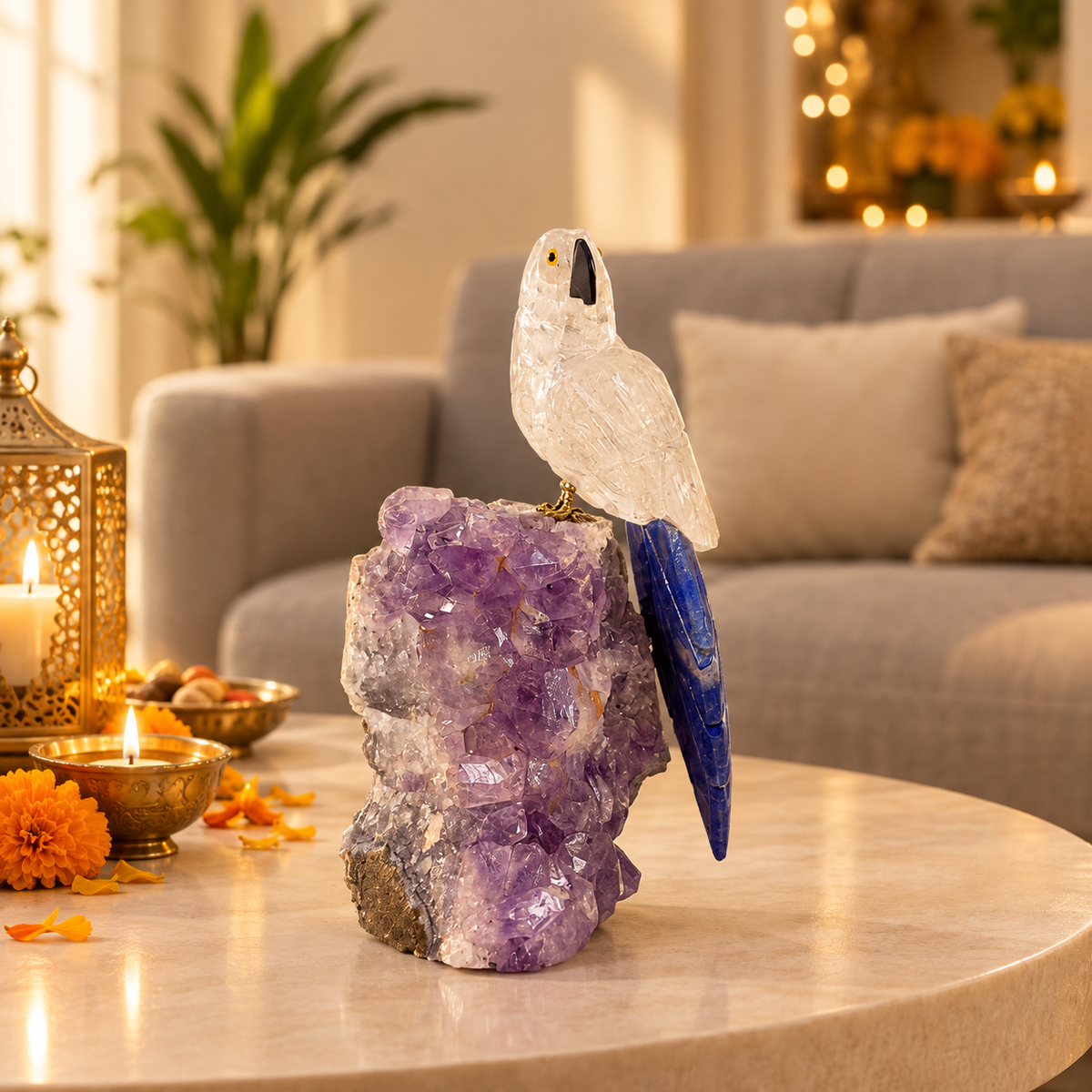 Clario Amethyst Gemstone Bird – Crystal Parrot Home Décor, Clarity & Peace Symbol, 6 Inch, 0.872 kg