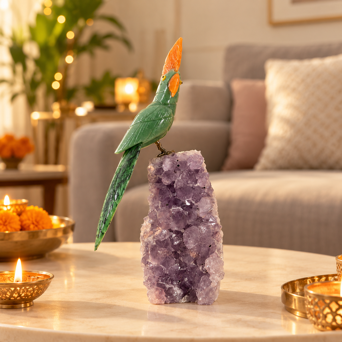 Jadevia Amethyst Gemstone Bird – Crystal Parrot Home Décor, Prosperity & Harmony Symbol, 7.5 Inch, 0.666 kg