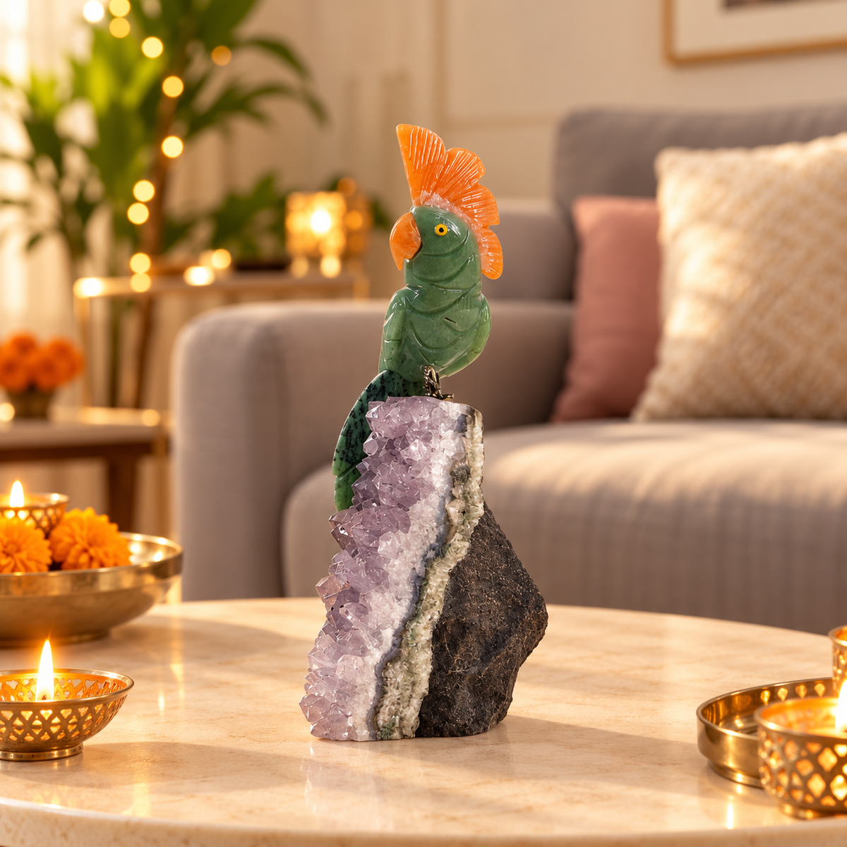 Jadevia Amethyst Gemstone Bird – Crystal Parrot Home Décor, Prosperity & Harmony Symbol, 7.5 Inch, 0.666 kg