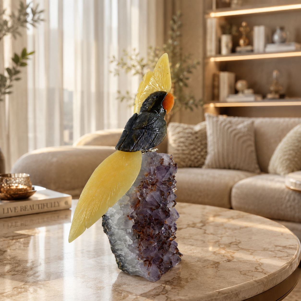 Noiralume Amethyst Gemstone Bird – Crystal Parrot Home Décor, Protection & Positivity Symbol | 9.5 Inch, 1.4 kg