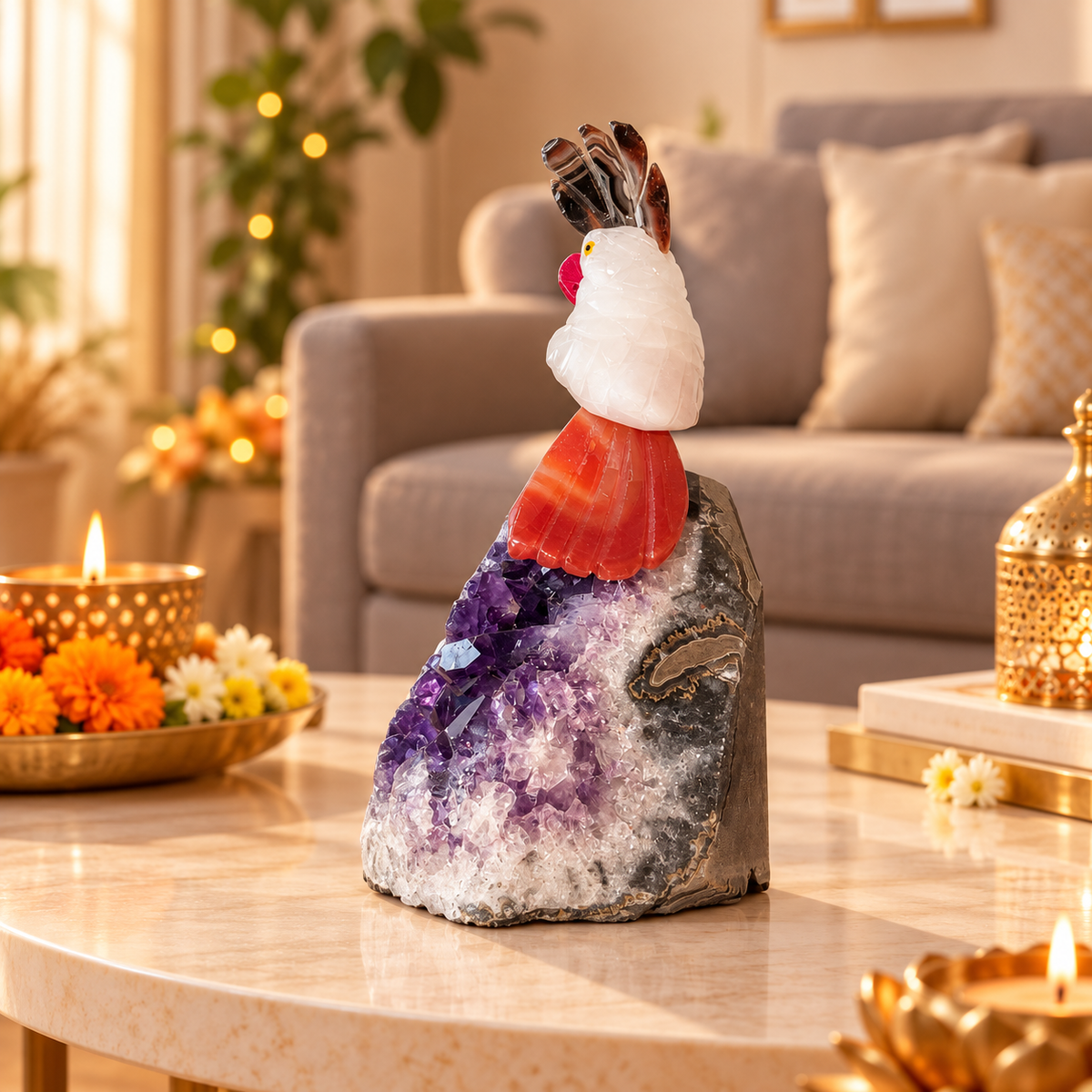 Aurevia White Quartz Gemstone Bird – Amethyst Crystal Parrot Home Décor, Peace & Harmony Symbol, 4.5 Inch, 0.408 kg