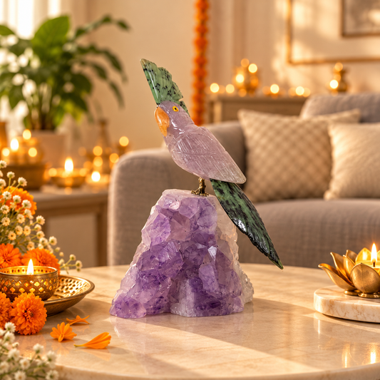 Amelora Amethyst Gemstone Bird – Crystal Parrot Home Décor, Positivity & Harmony Symbol, 7 Inch, 0.772 kg