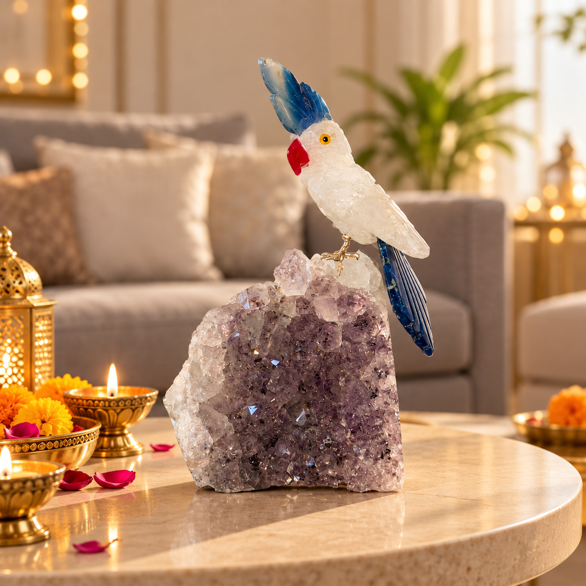 Aurevia White Quartz & Blue Agate Gemstone Bird – Amethyst Crystal Parrot Home Décor, Peace, Clarity & Harmony Symbol | 4.5 Inch, 0.313 kg