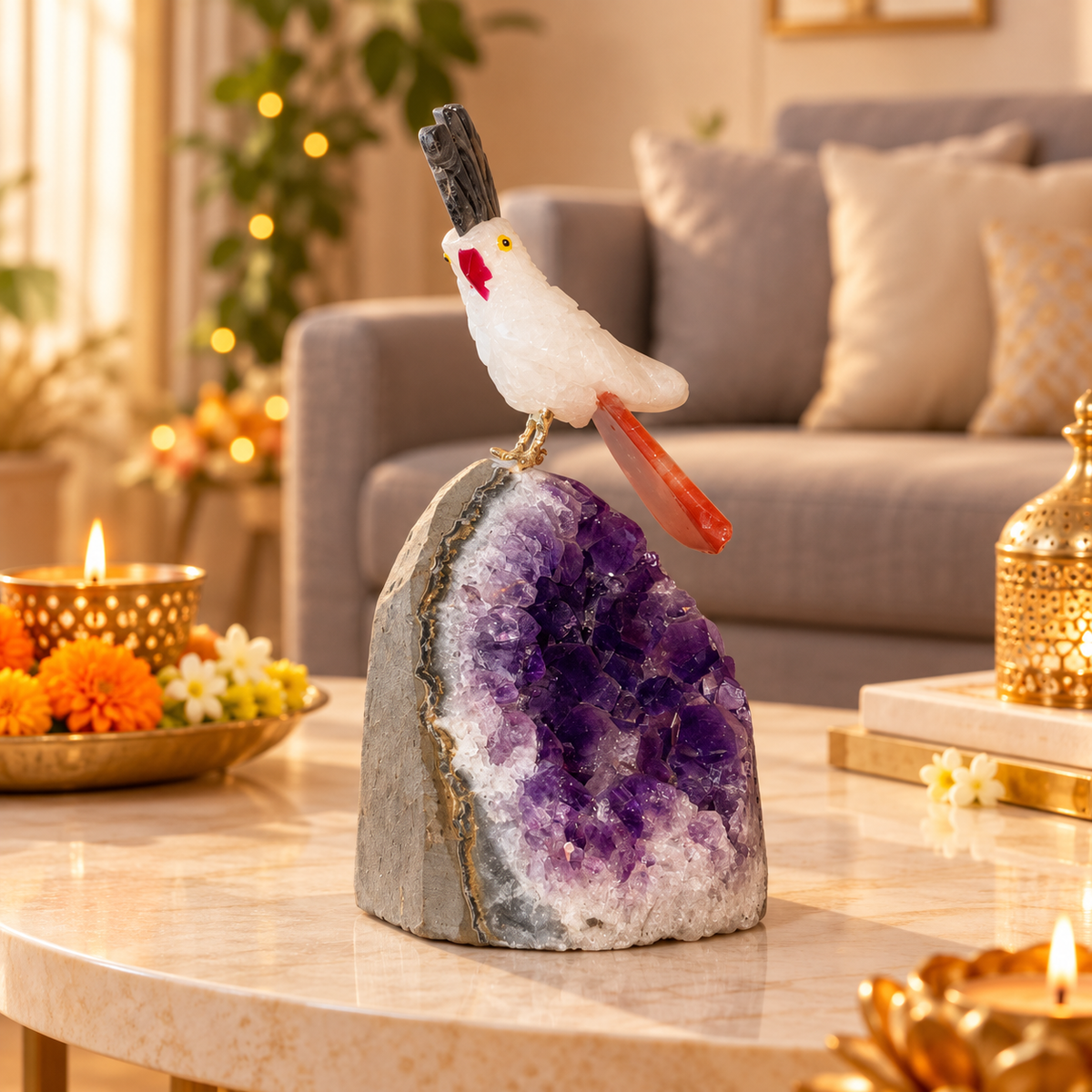 Aurevia White Quartz Gemstone Bird – Amethyst Crystal Parrot Home Décor, Peace & Harmony Symbol, 4.5 Inch, 0.408 kg