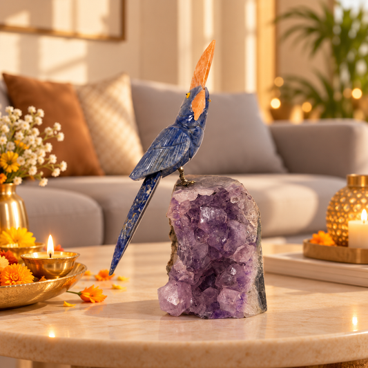 Azura Amethyst Gemstone Bird – Lapis Lazuli Crystal Parrot Home Décor, Wisdom & Positive Energy Symbol, 7.5 Inch, 0.858 kg