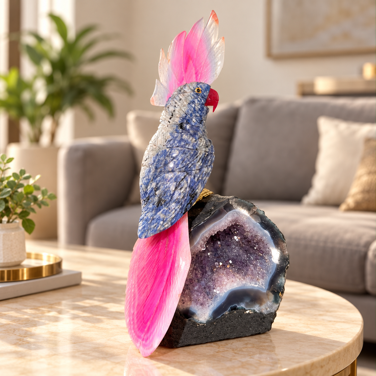 Aurevia Amethyst Gemstone Bird – Blue Sodalite & Pink Agate Crystal Parrot Home Décor, Wisdom & Harmony Symbol | 9 Inch, 1.2 kg