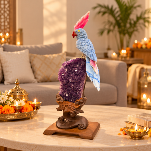 Majestic Lapis Lazuli Amethyst Gemstone Bird – Premium Wooden Stand Crystal Parrot Home Décor, Wisdom, Clarity & Harmony Symbol, 15 Inch, 2.5 kg