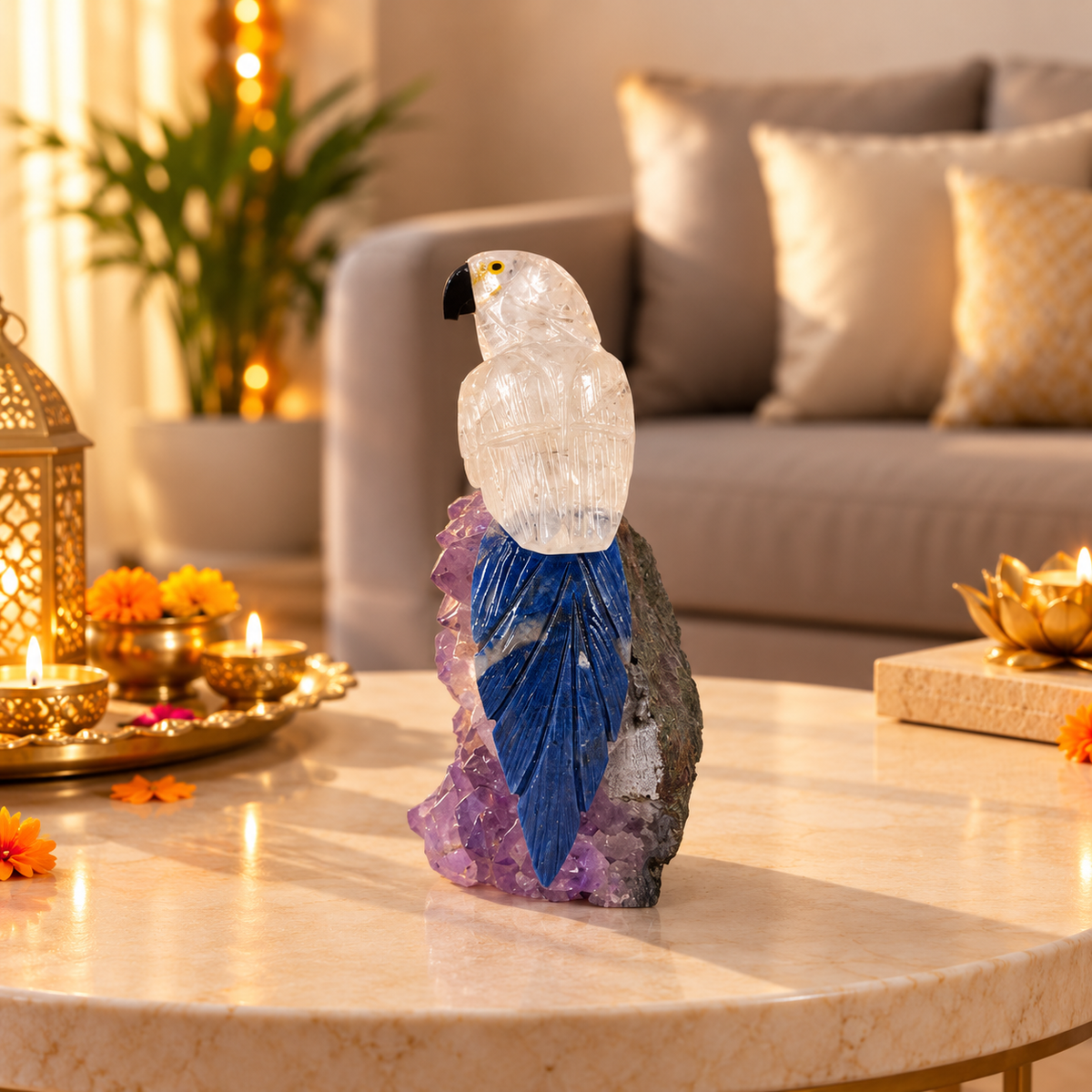 Clario Amethyst Gemstone Bird – Crystal Parrot Home Décor, Clarity & Peace Symbol, 6 Inch, 0.872 kg
