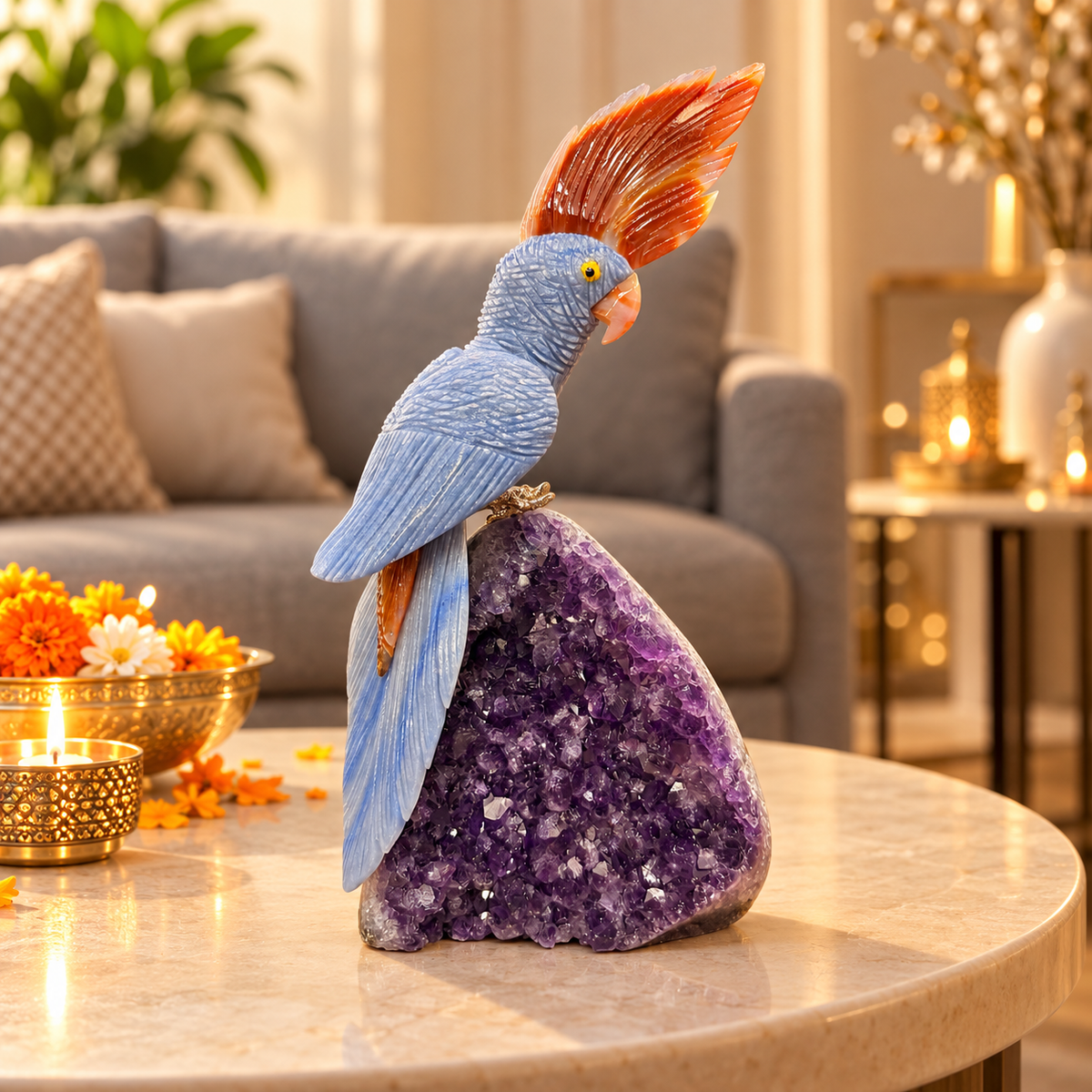 Azure Crest Amethyst Gemstone Bird – Lapis Lazuli Crystal Parrot Home Décor, Wisdom & Harmony Symbol, 10 Inch, 1.6 kg