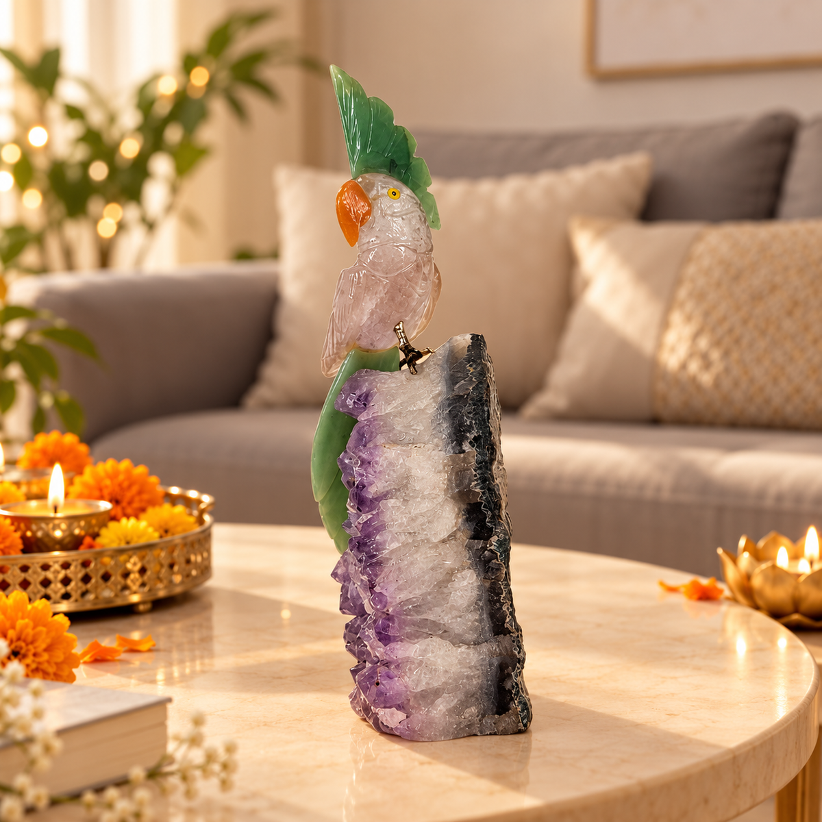 Jadevia Amethyst Gemstone Bird – Crystal Parrot Home Décor, Clarity & Prosperity Symbol, 8 Inch, 0.754 kg