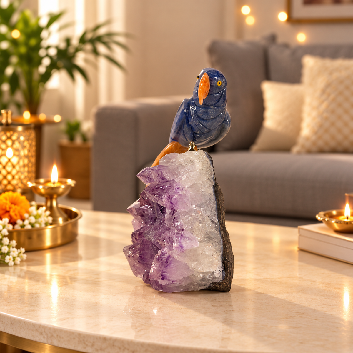 Azura Amethyst Gemstone Bird – Lapis Lazuli Crystal Parrot Home Décor, Wisdom & Positivity Symbol, 6 Inch, 0.802 kg