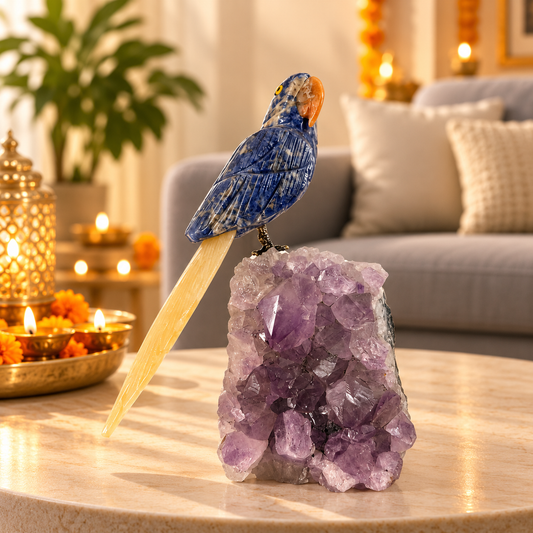 Avelio Amethyst Gemstone Bird – Crystal Parrot Home Décor, Wisdom & Positivity Symbol, 6 Inch, 0.680 kg