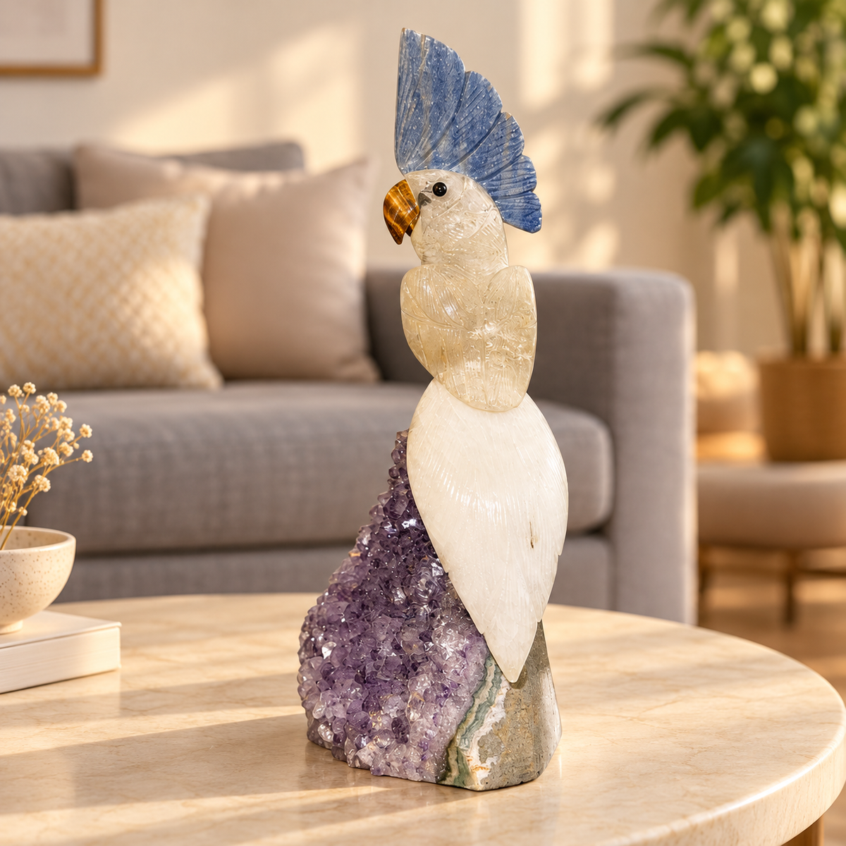 Aurevia Amethyst Gemstone Bird – Clear Quartz Crystal Parrot Home Décor, Clarity & Harmony Symbol | 10 Inch, 1.6 kg