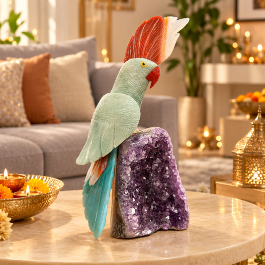 Jadecrest Amethyst Gemstone Bird – Green Jade Crystal Parrot Home Décor, Prosperity & Harmony Symbol, 11 Inch, 2.1 kg
