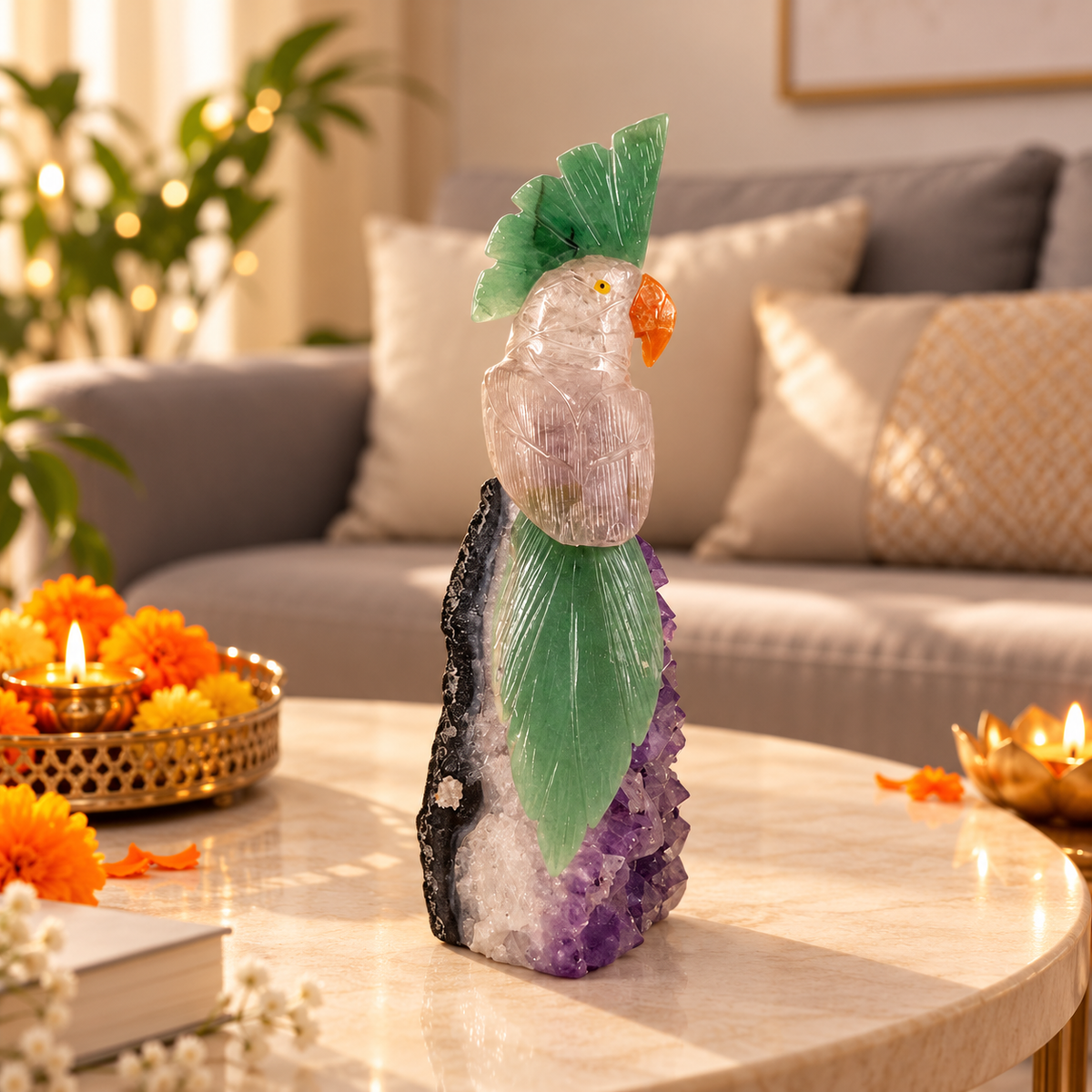 Jadevia Amethyst Gemstone Bird – Crystal Parrot Home Décor, Clarity & Prosperity Symbol, 8 Inch, 0.754 kg
