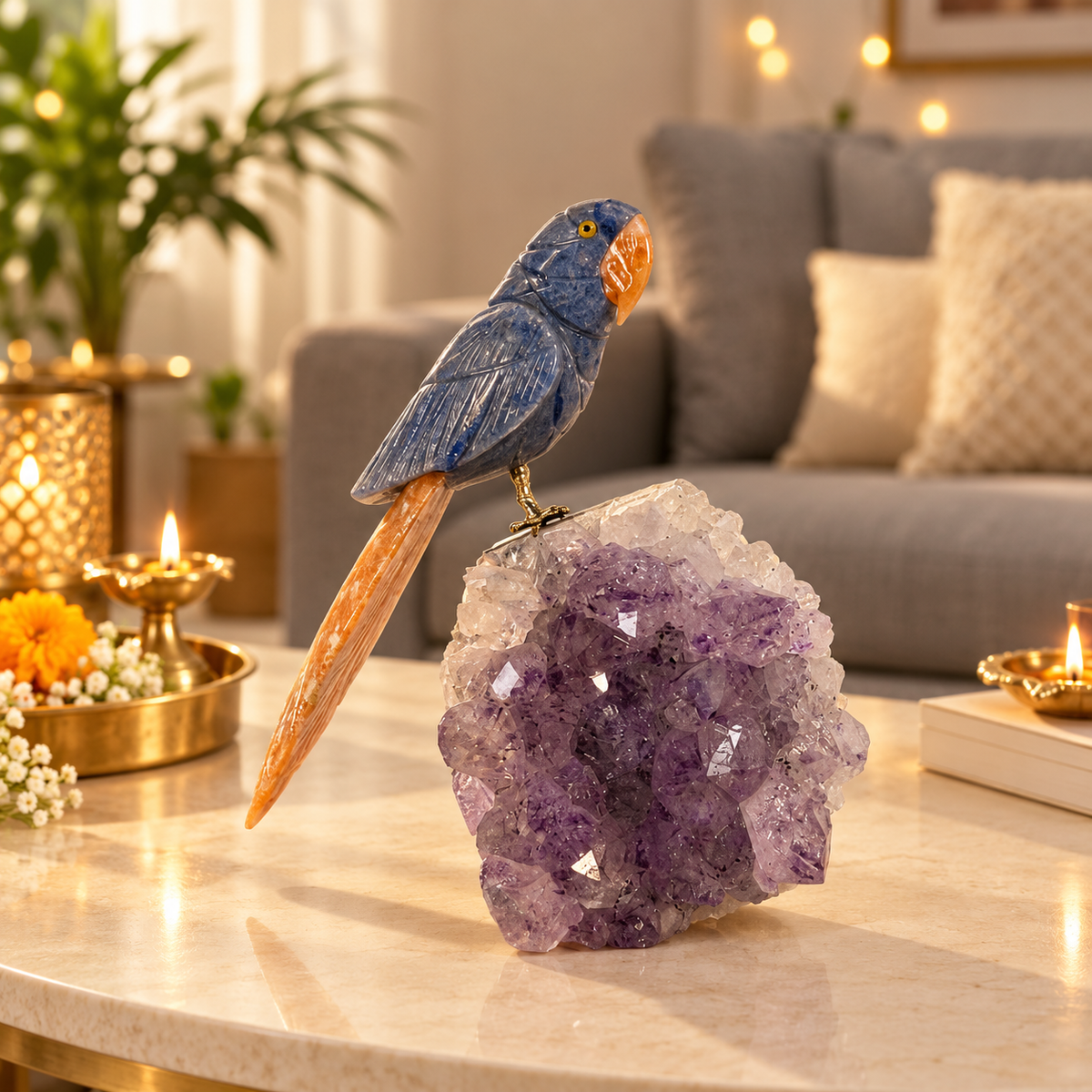 Azura Amethyst Gemstone Bird – Lapis Lazuli Crystal Parrot Home Décor, Wisdom & Positivity Symbol, 6 Inch, 0.802 kg