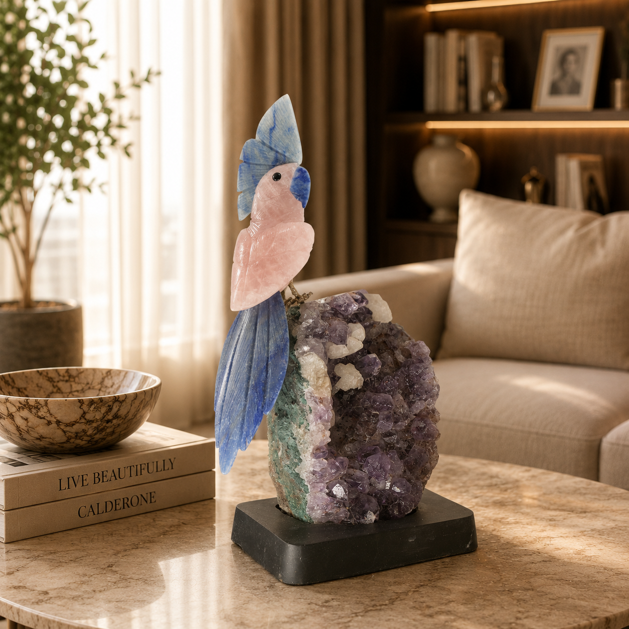 Aurelune Rose Quartz Gemstone Bird – Love & Harmony Symbol | 11 Inch, 1.964 kg