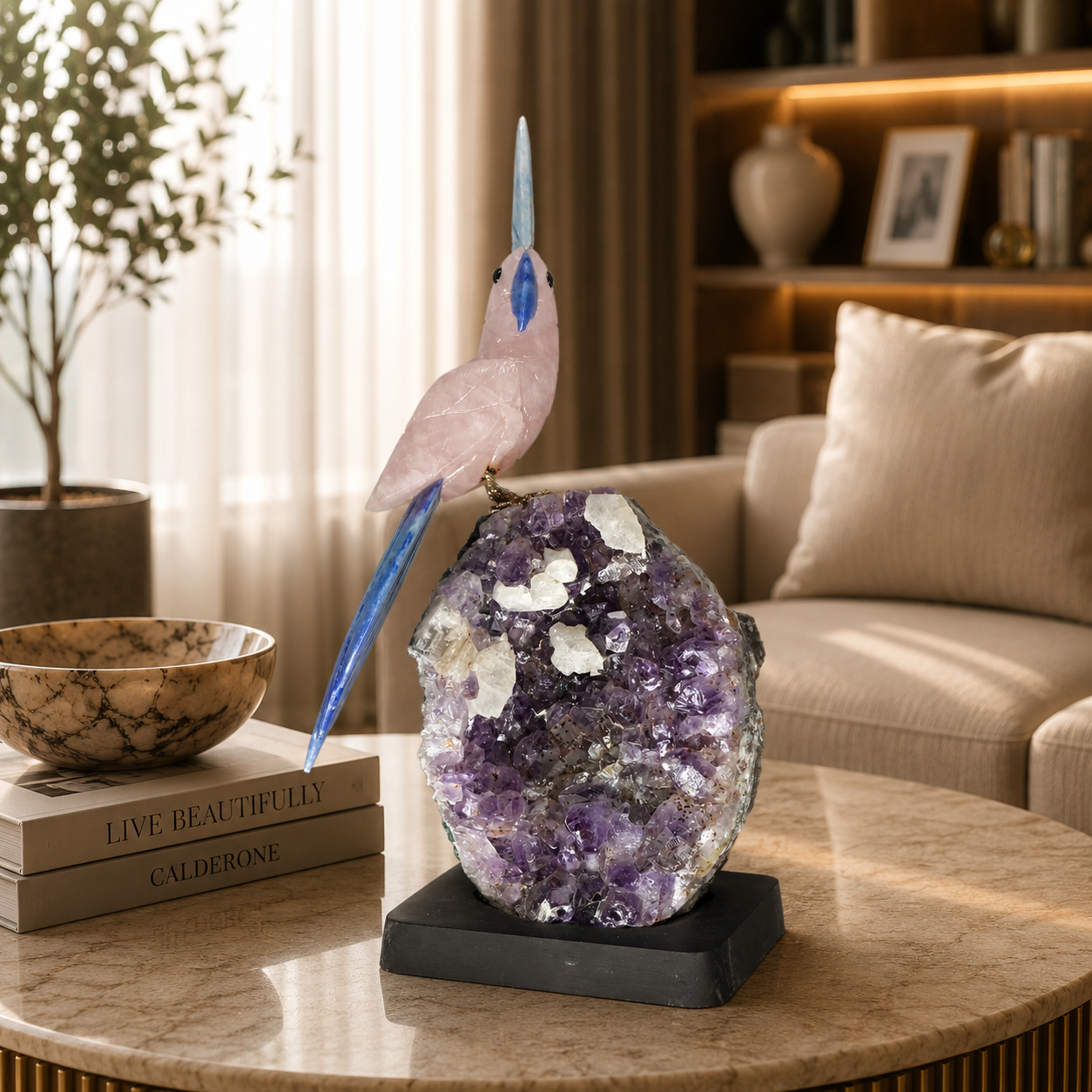 Aurelune Rose Quartz Gemstone Bird – Love & Harmony Symbol | 11 Inch, 1.964 kg