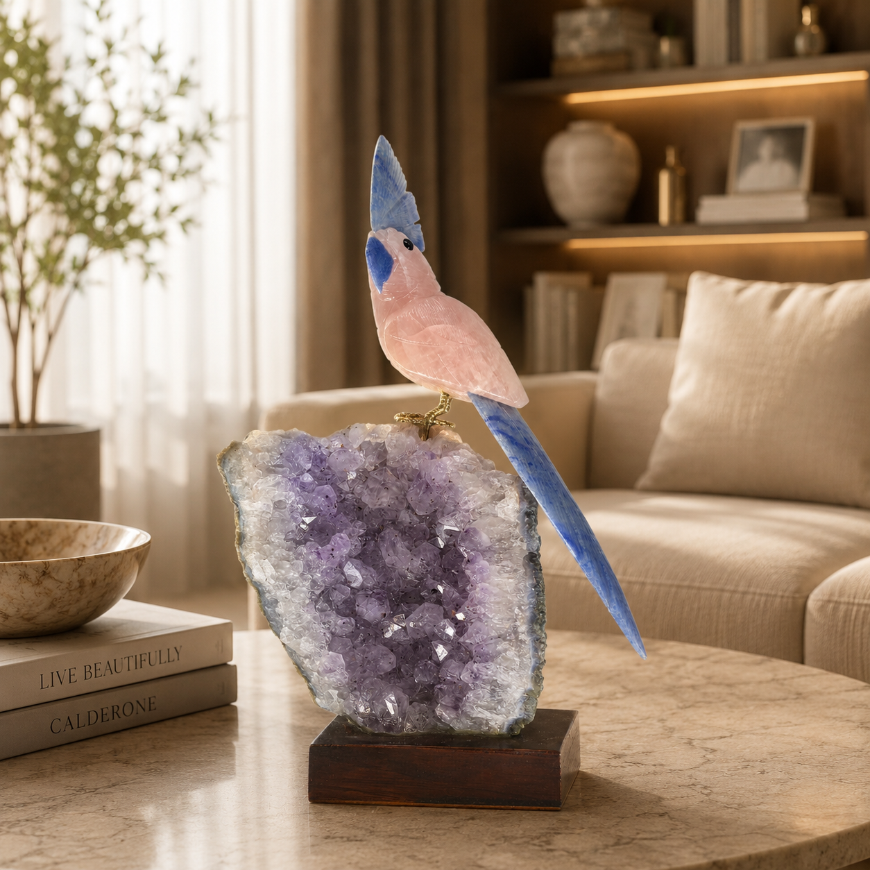Roselune Amethyst Gemstone Bird – Crystal Parrot Home Décor, Love & Serenity Symbol | 11 Inch, 1.6 kg